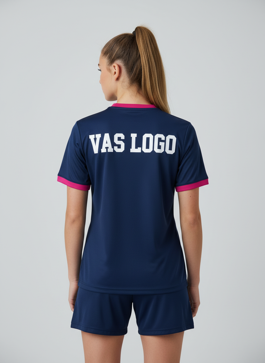 Nogometašica s leđa u dresu s natpisom Vaš logo